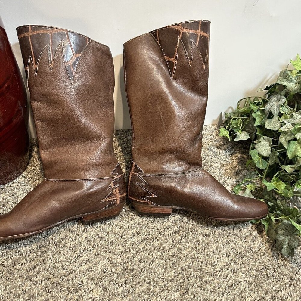 Capezio Vintage Knee High Cowboy Western Boots Size 5 Made In USA Brown Leather - Picture 8 of 11